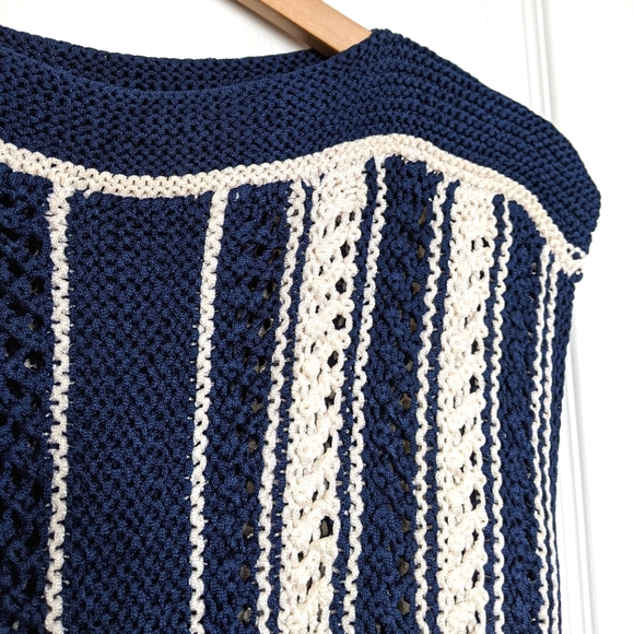 2/$45 Handmade Vintage Crochet Sweater Vest in navy and white - Picture 2 of 5